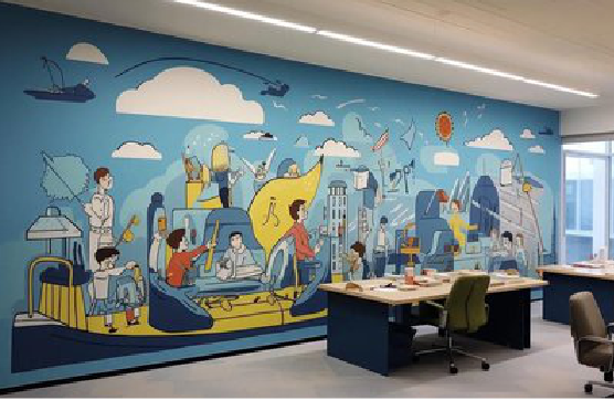 得荣办公室墙绘的特点。